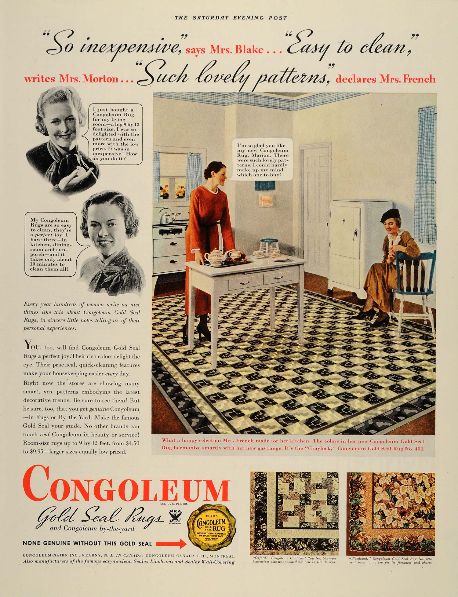 1935 Ad Congoleum Gold Seal Rug Kitchen Blake Morton - ORIGINAL ADVERTISING  SEP4