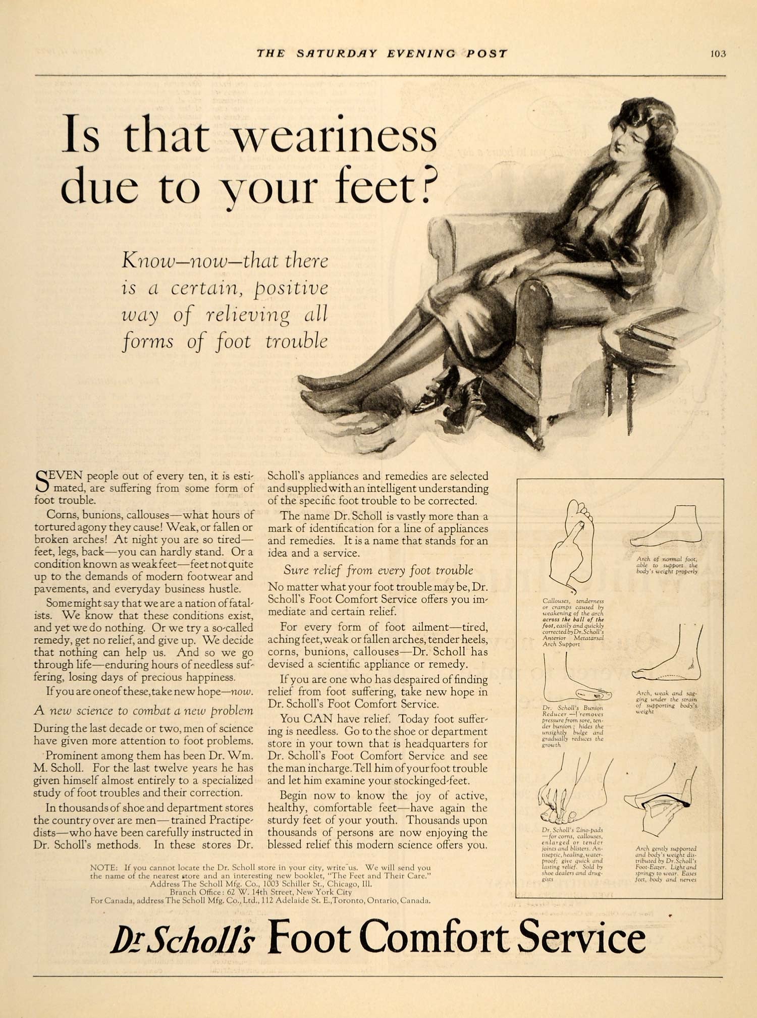 1922 Ad Dr. Scholl's Foot Comfort Bunion Callus Corn - ORIGINAL ADVERTISING SEP4