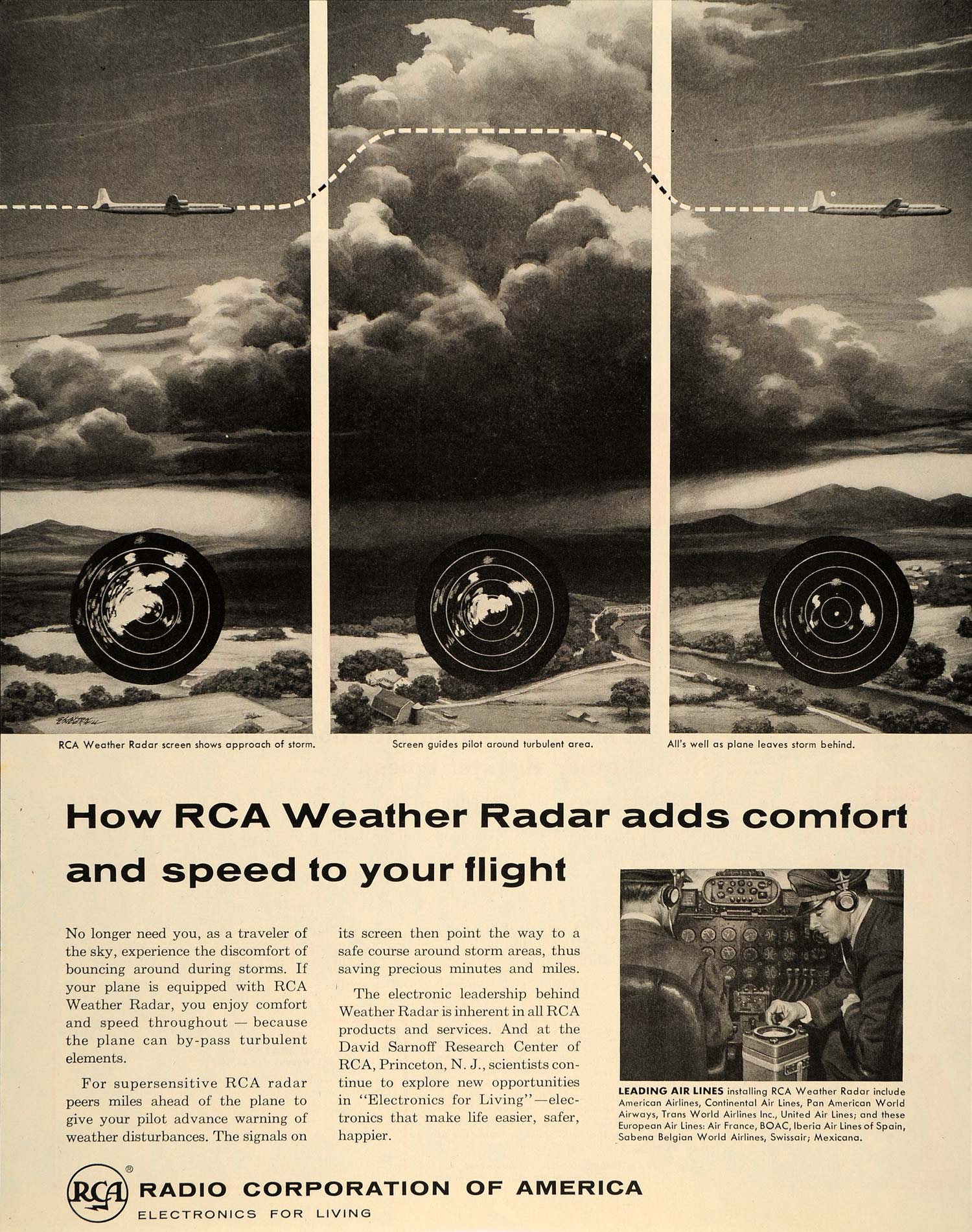 1956 Ad RCA Radio Weather Radar Airplane Cockpit Pilot - ORIGINAL SEP4