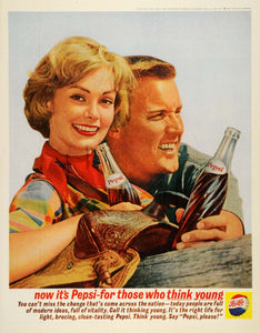 1962 Ad Pepsi Cola Soda Pop Bottle Western Couple Saddle Cowgirl Think SEP5