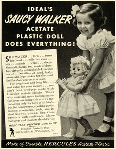 1952 Ad Saucy Walker Acetate Plastic Baby Doll Girl Toy Hercules Powder SEP5