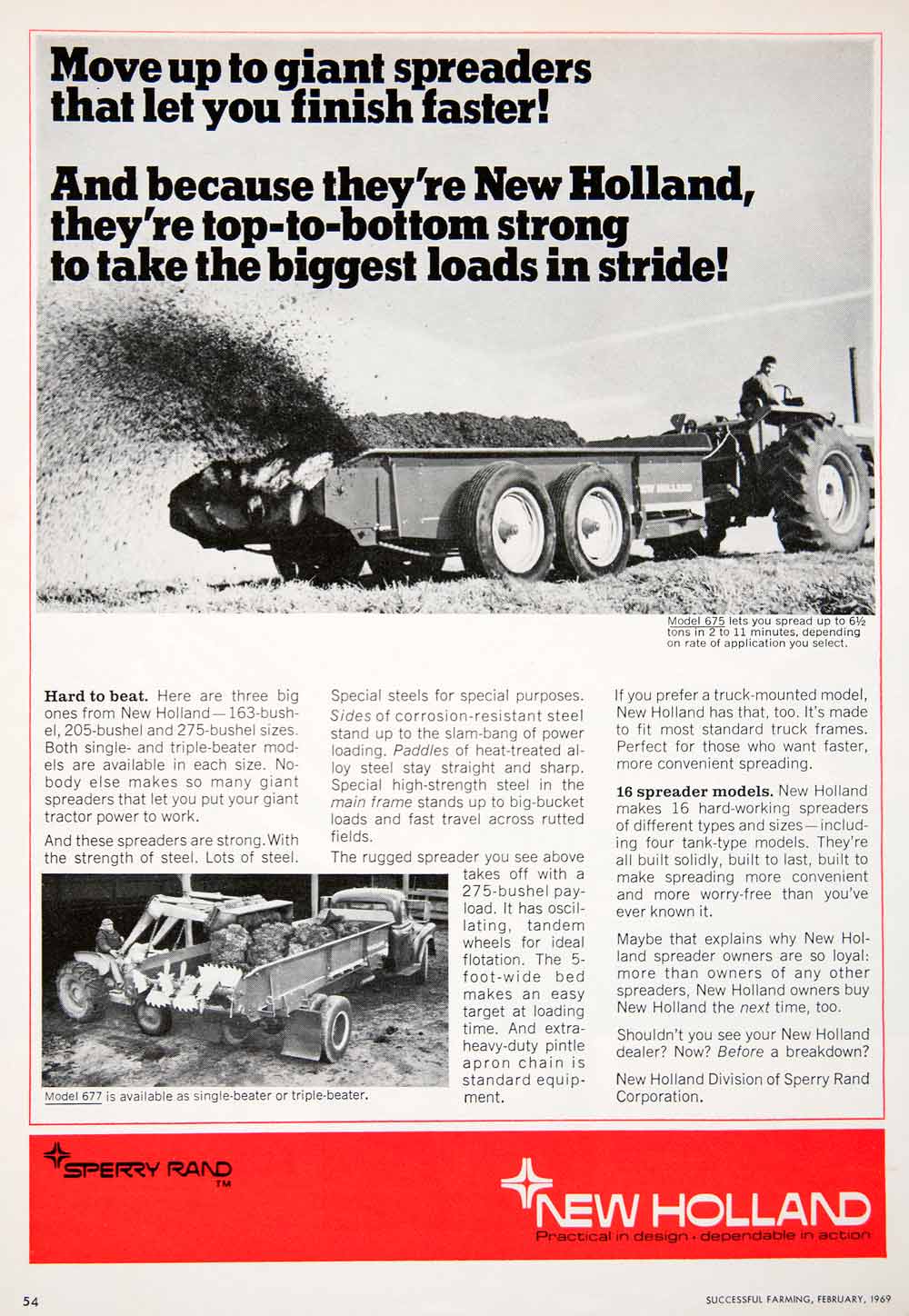 1969 Ad Sperry Rand New Holland Tractor Model 675 Spreader Farming SF1