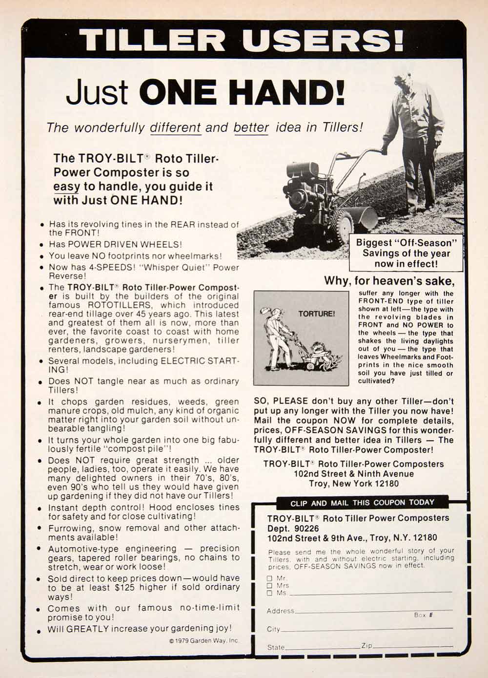 1979 Ad Tiller Troy-Bilt Roto Tiller Power Gardening Appliance Garden SF1