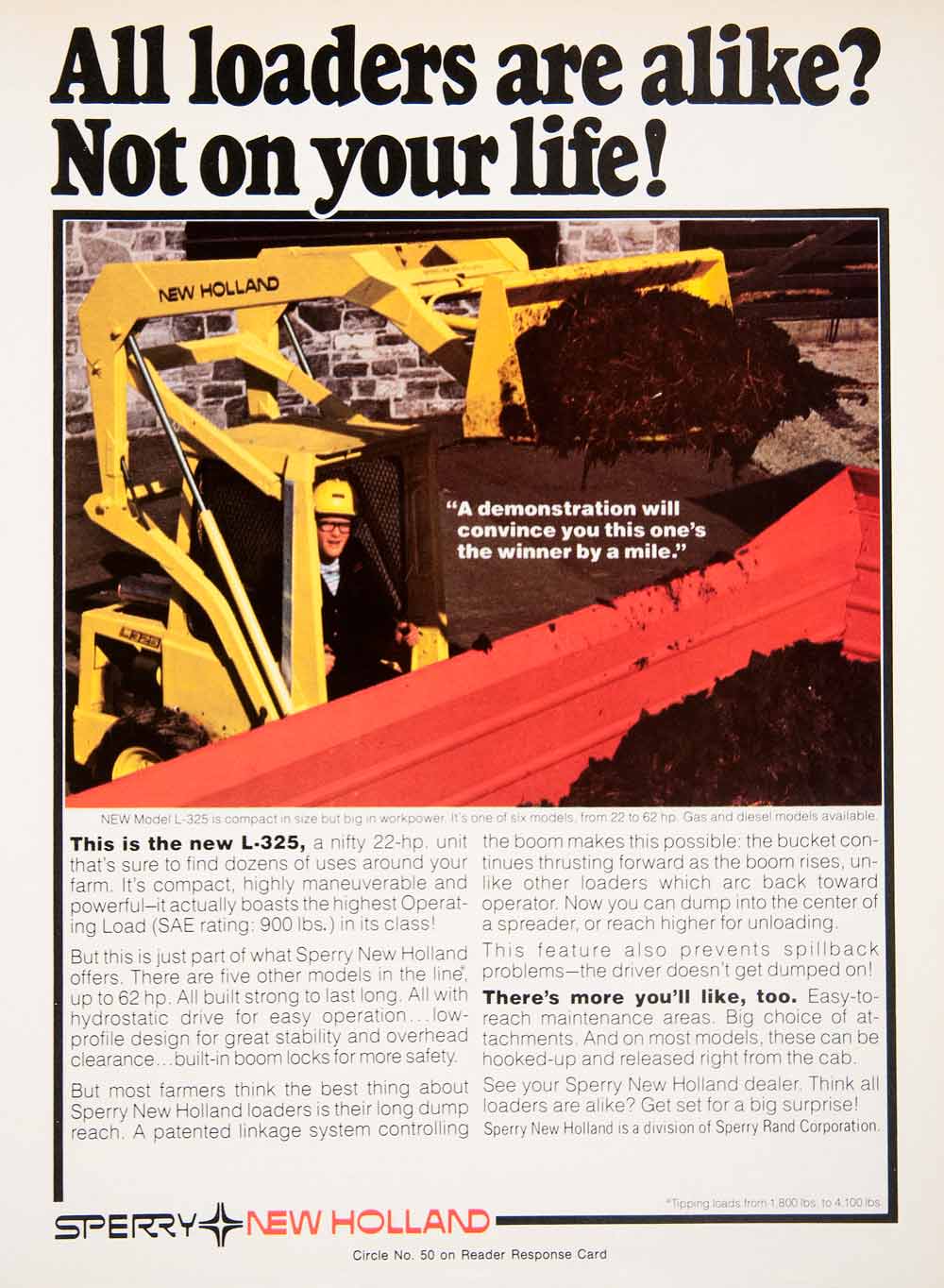 1979 Ad Loader Farm Farming Sperry New Holland Agriculture Compost L-325 SF1