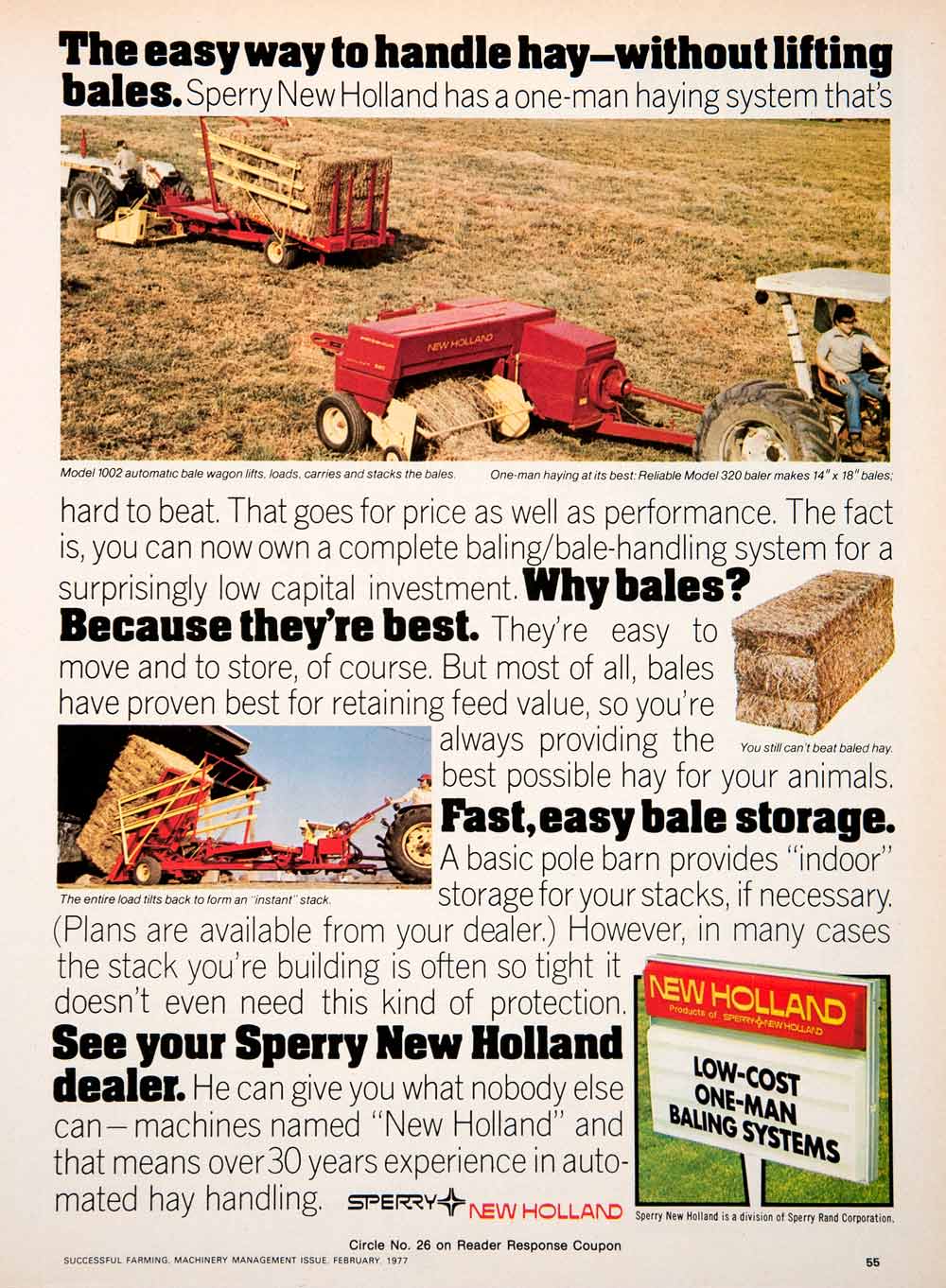 1977 Ad Sperry Holland Haying System Bale Storage Farming Machinery SF3