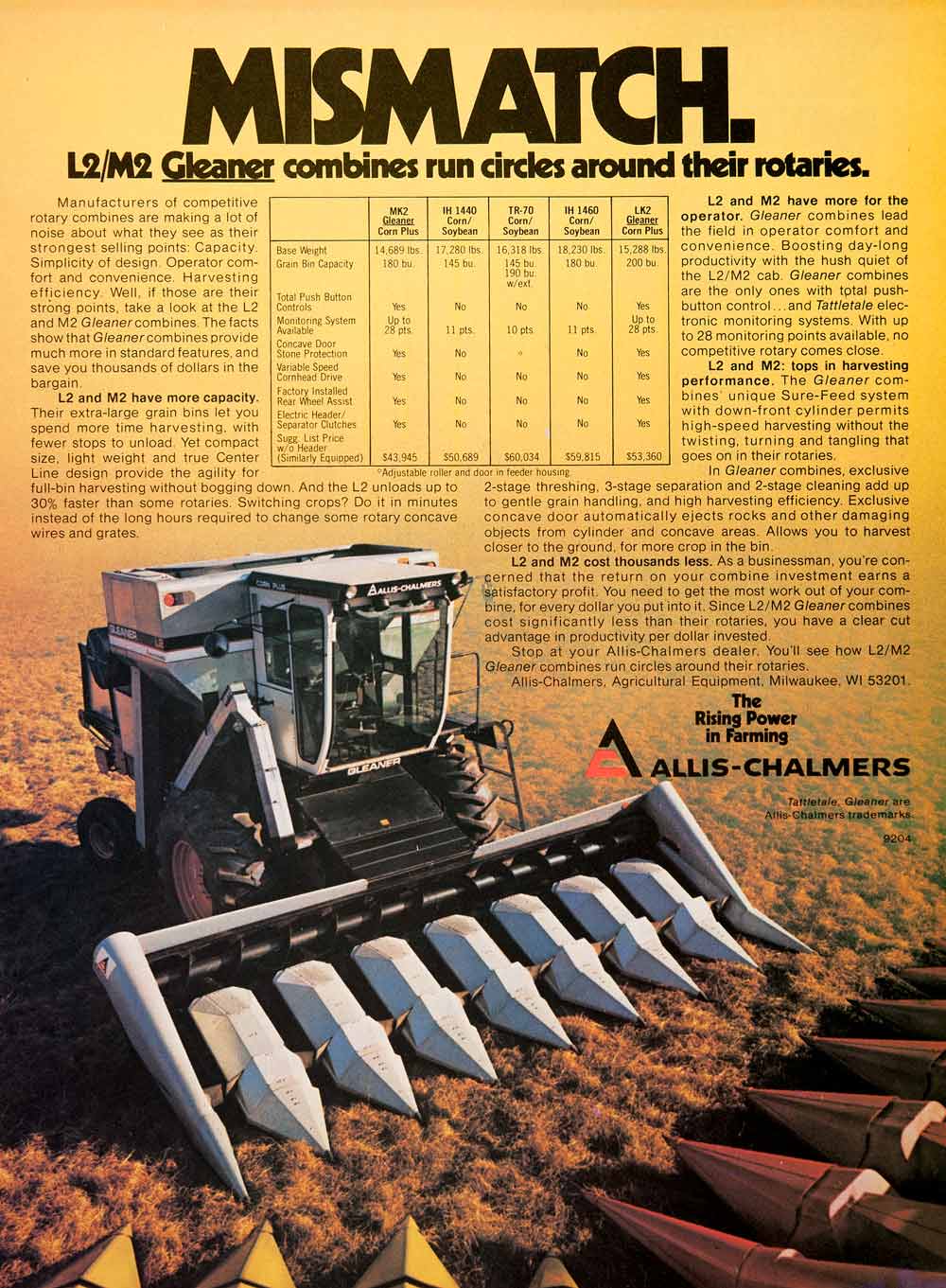 1979 Ad Allis-Chalmers Tattletale Gleaner Combines Rotary Farming Equipment SF3