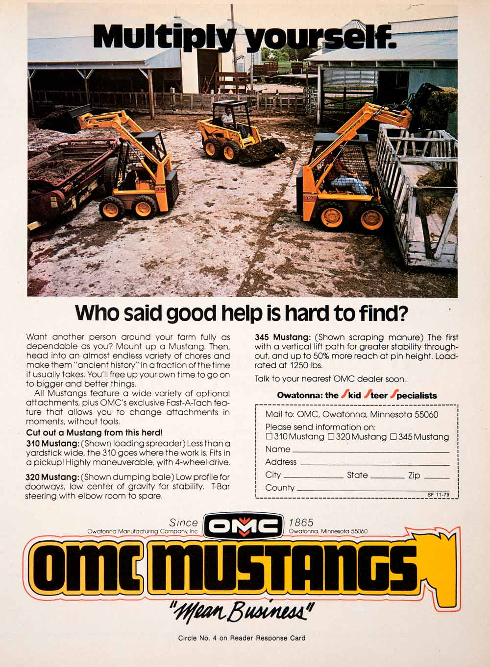 1979 Ad OMC Mustangs Owatonna Minnesota Farm Construction Equipment SF3