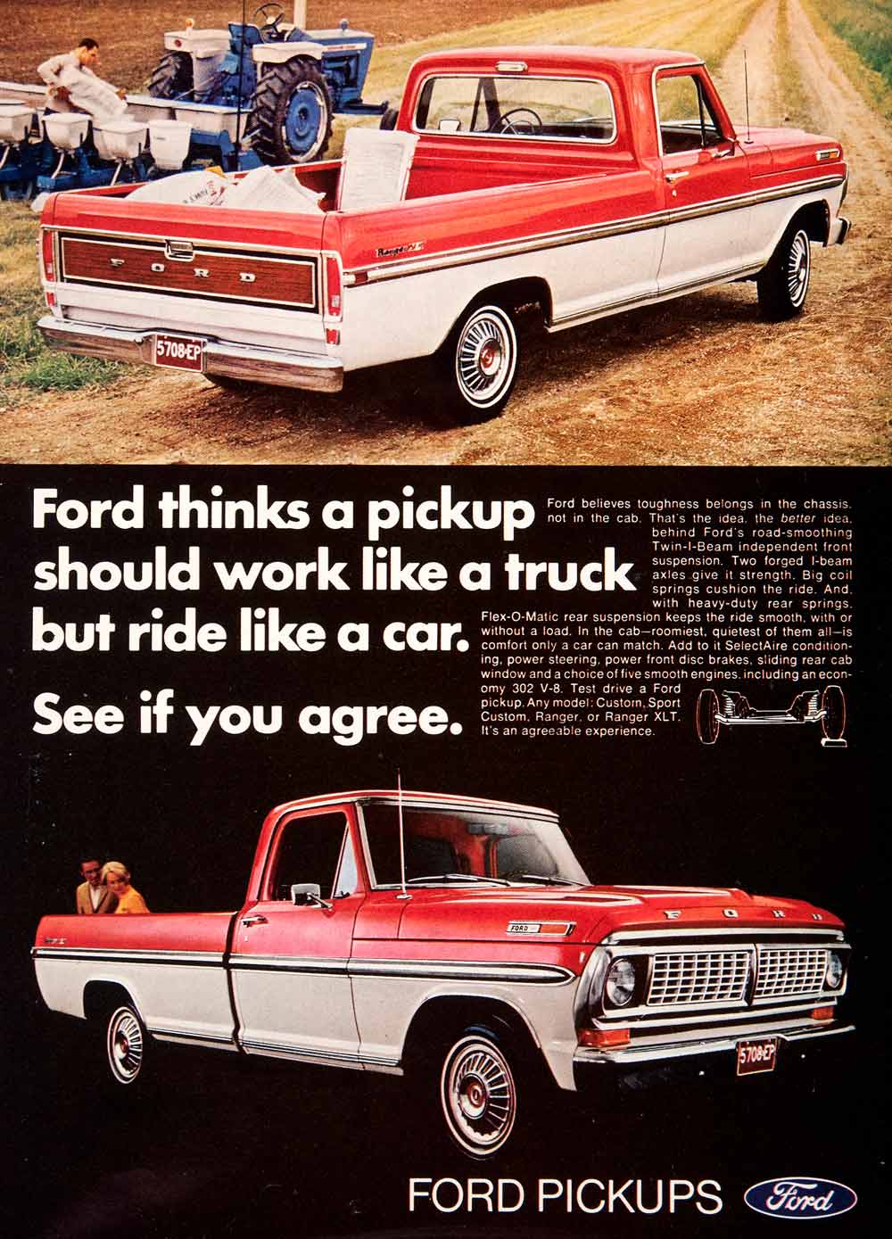 1969 Ad Ford Pickup Trucks Twin-I-Beam Independent Suspension Haul Load SF3