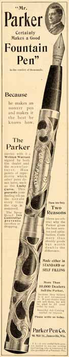 1906 Ad Mr. Parker Decorated Antique Fountain Pen - ORIGINAL ADVERTISING SP4