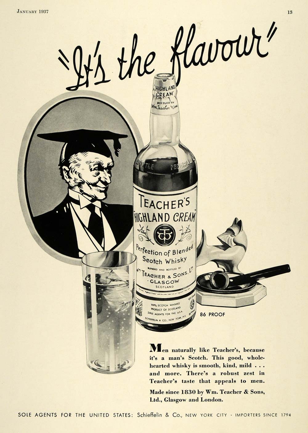 1937 Ad Schieffelin Co. Teacher's Highland Cream Whisky - ORIGINAL SPM ...