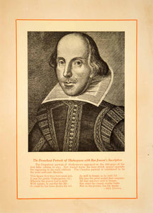 1900 Lithograph Martin Droeshout Art Portrait William Shakespeare Theater SRP1