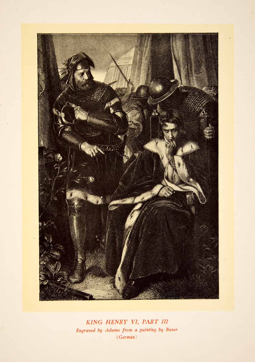 1900 Lithograph Marius Bauer Art King Henry VI Part 3 Shakespeare Medieval SRP1