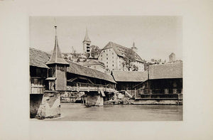 1904 Spreuerbrucke Mill Bridge Lucerne Switzerland - ORIGINAL PHOTOGRAVURE SW2