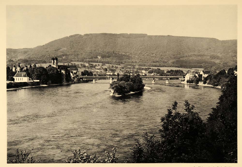 1938 Rhine River Stein Switzerland Sackingen Germany - ORIGINAL PHOTOGRAVURE SZ1