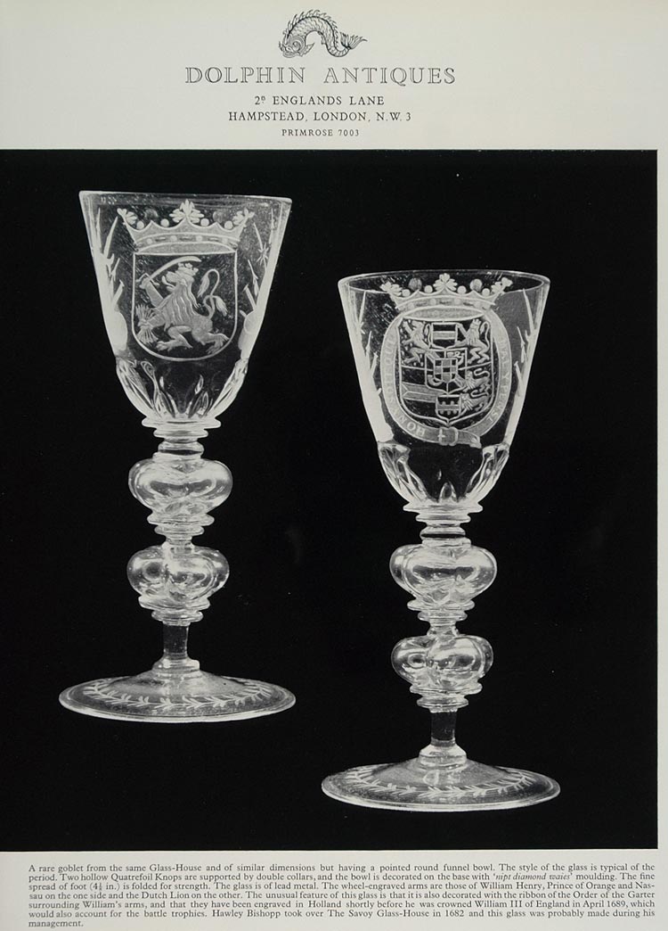 1967 Ad Dolphin Antiques Rare Savoy Glass House Goblets - ORIGINAL TC1