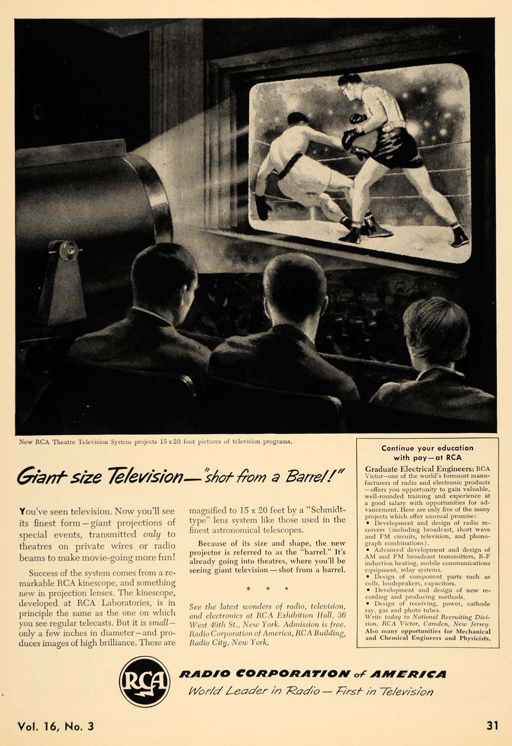 1950 Ad Radio Corporation Boxing Match Television RCA - ORIGINAL TCE1