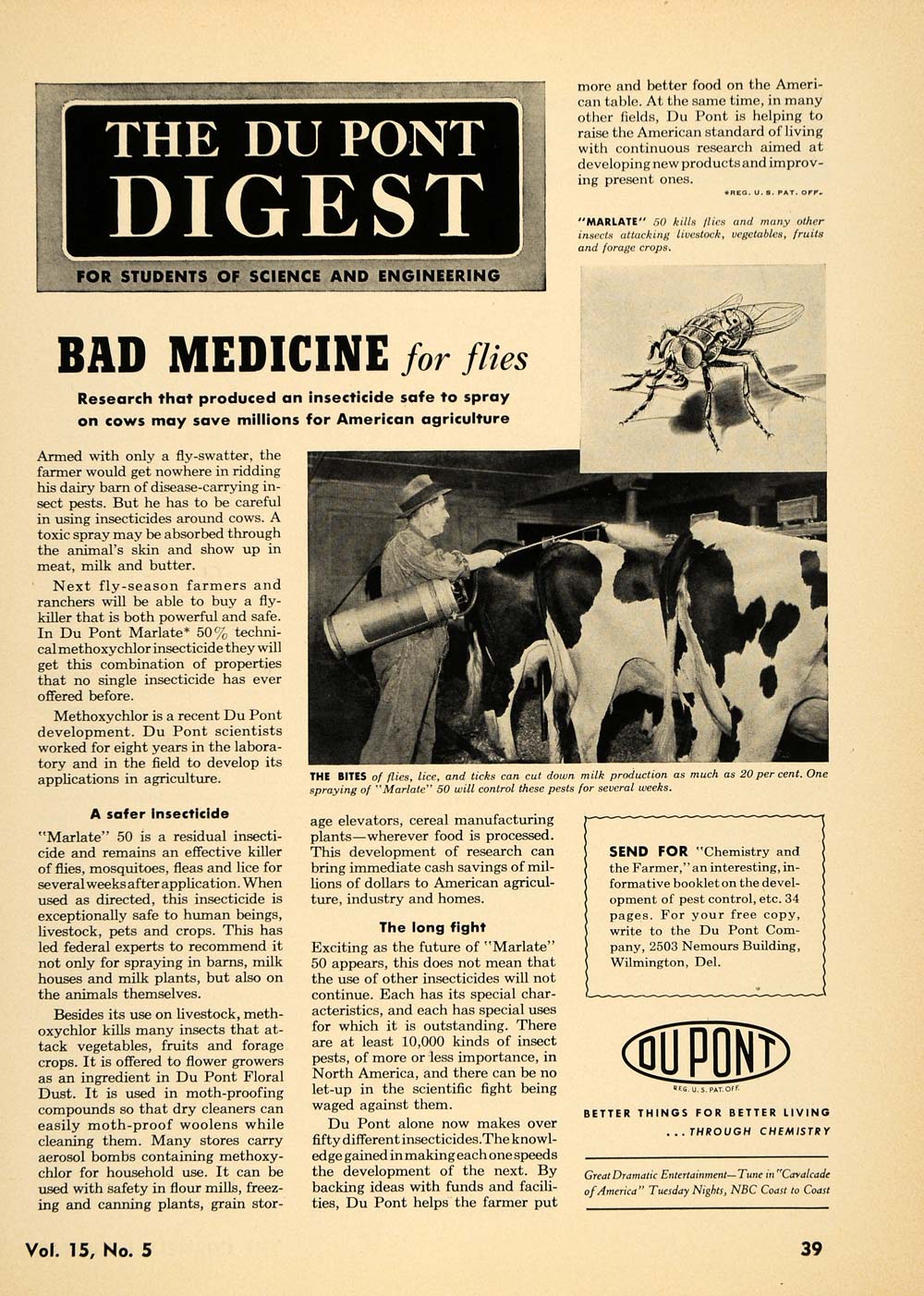 1950 Ad Du Pont Digest Medicine Flies Lice Cow Cattle - ORIGINAL TCE1