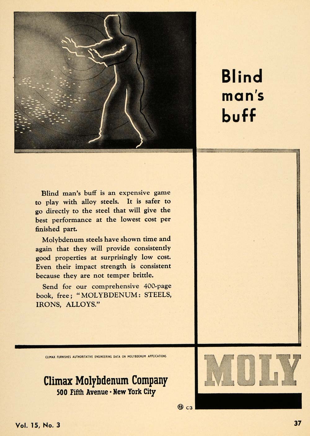 1949 Ad Climax Molybdenum Steel Iron Alloy Metal Blind - ORIGINAL TCE1