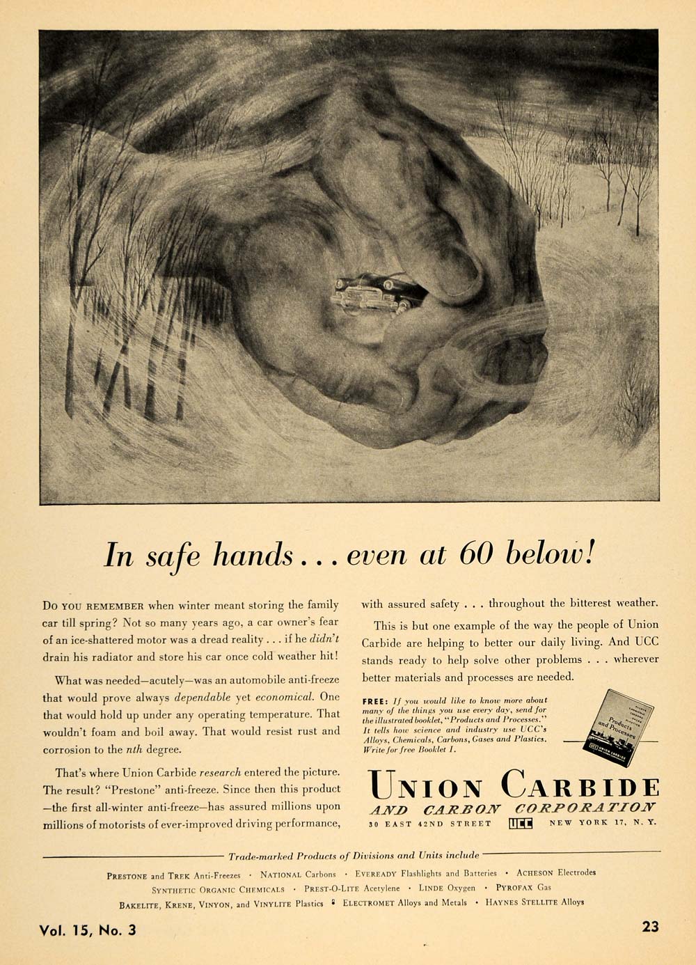 1949 Ad Union Carbide Carbon Prestone Anti-Freeze Car - ORIGINAL TCE1