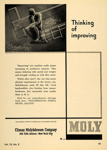 1949 Ad Climax Molybdenum Steel Alloy Thinking Statue - ORIGINAL TCE1