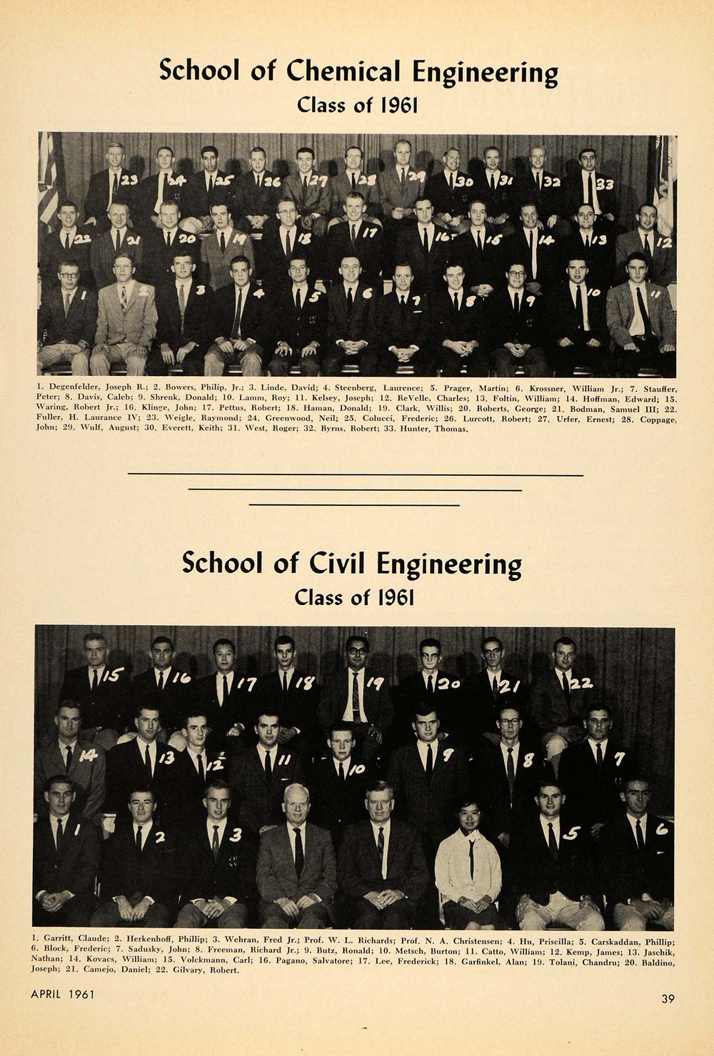 1961 Print Chemical Civil Engineering Classes Cornell - ORIGINAL HISTORIC TCE2