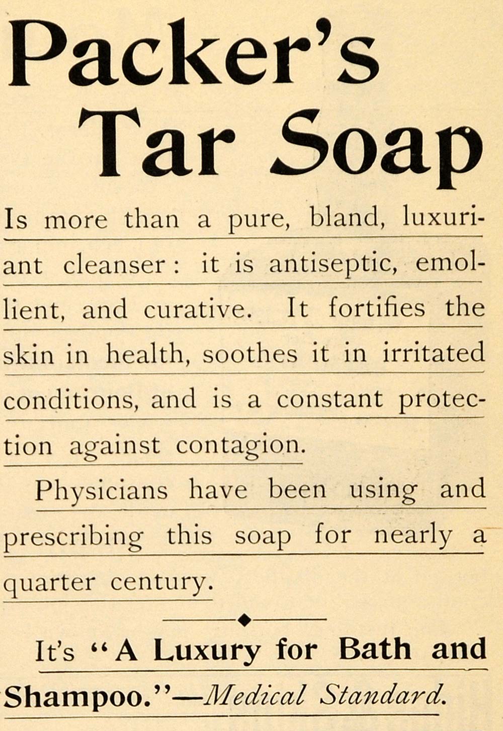 1895 Ad Packer's Sanitary Curative Physician Tar Soap - ORIGINAL TFO1