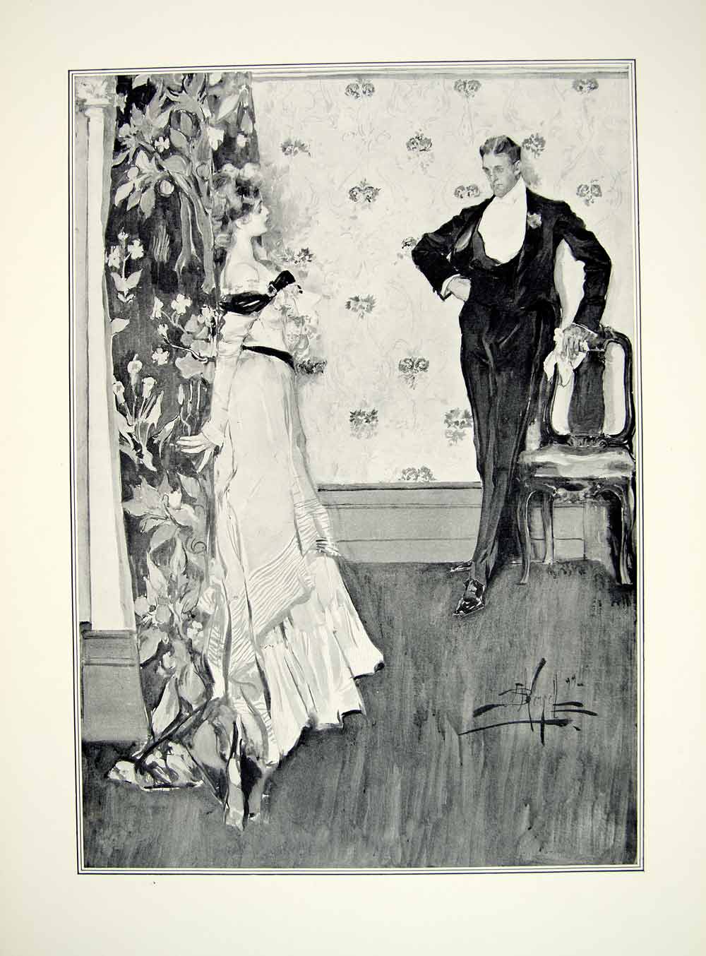 1908 Print A. B. Wenzell Lovers Quarrel Romance Edwardian Fashion Dress TFP1