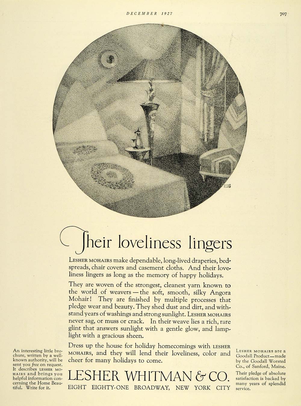 1927 Ad Hans Flato Art Lesher Whitman Mohair Draperies - ORIGINAL THB1