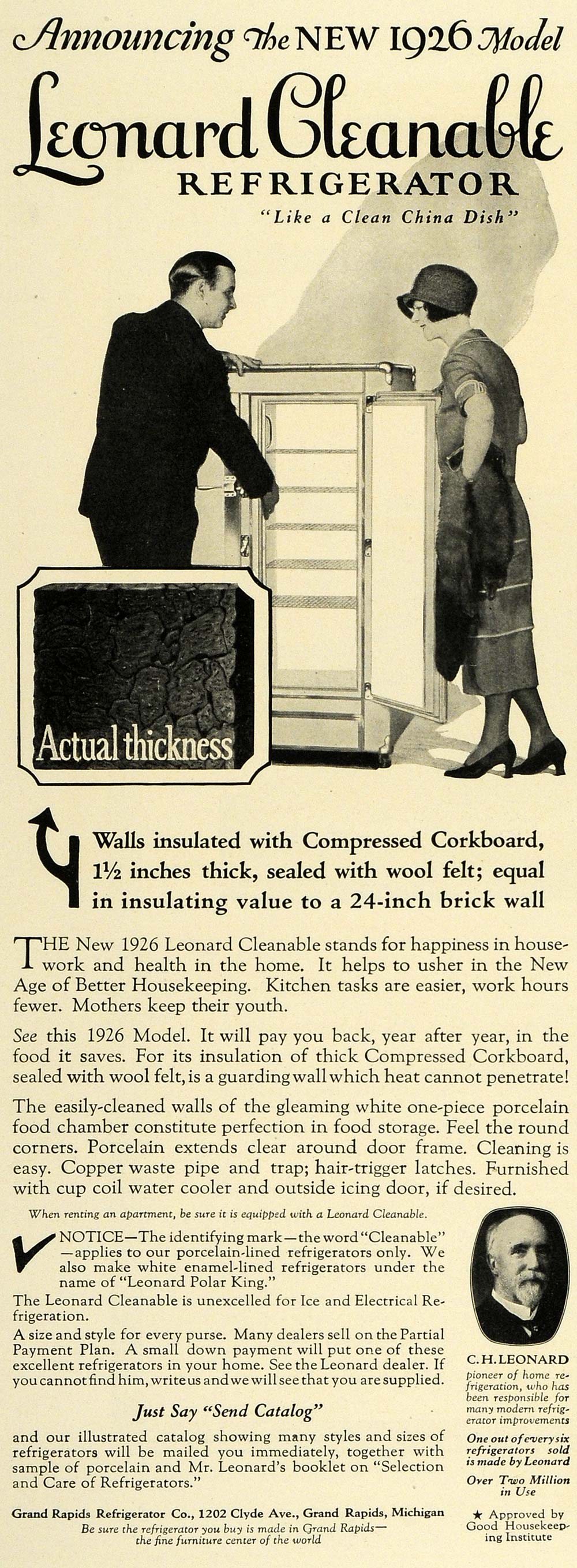 1926 Ad Grand Rapids Leonard Refrigerator Appliance - ORIGINAL ADVERTISING THB1