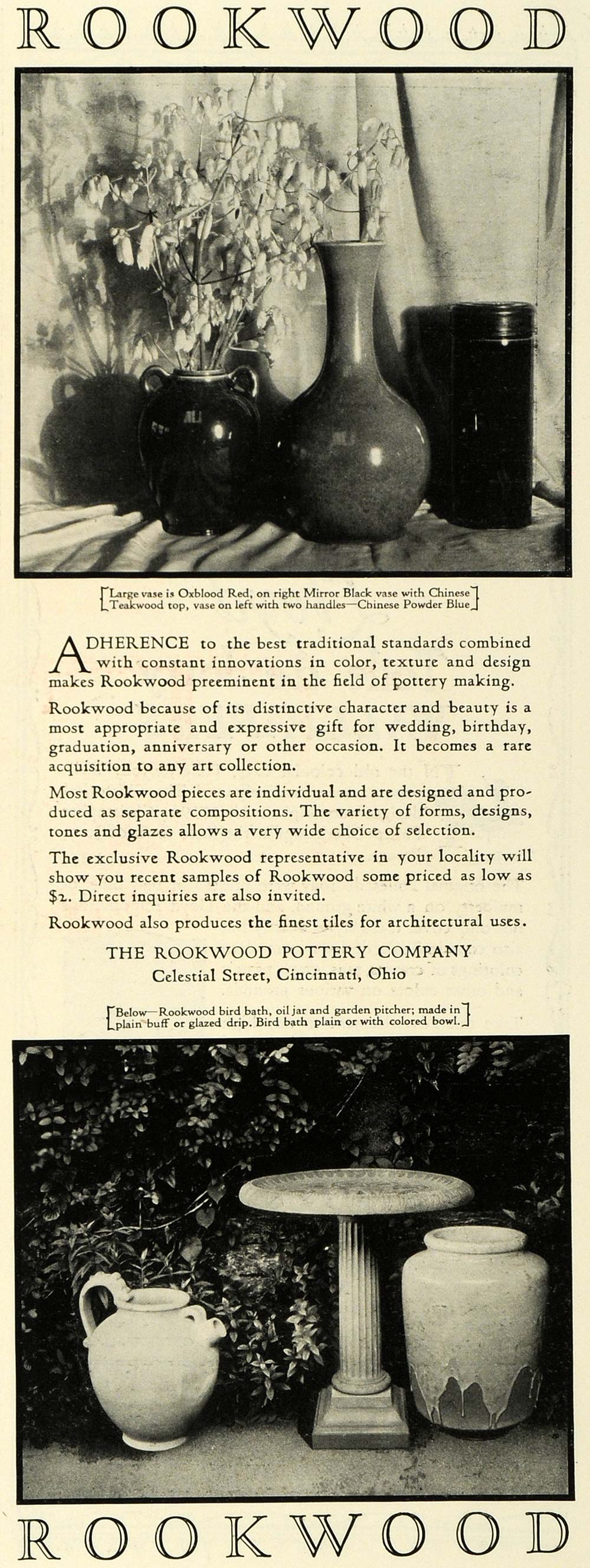 1927 Ad Rookwood Pottery Garden Home Decorative Decor - ORIGINAL THB1