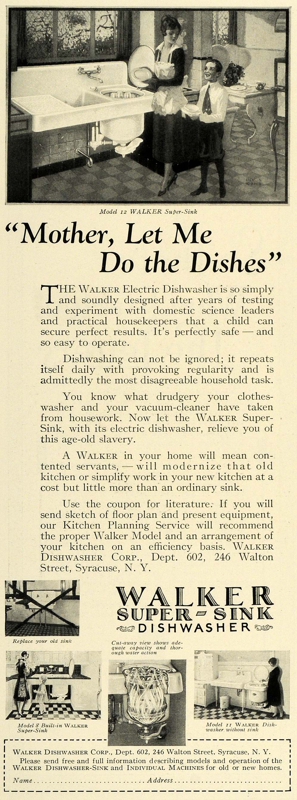 1927 Ad Walker Super Sink Dishwasher Household Chores - ORIGINAL THB1