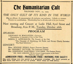 1915 Ad Humanitarian Cult Spero Wallstein Leslie Hall - ORIGINAL THR1