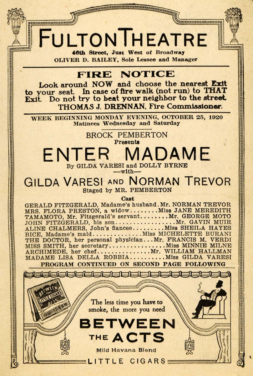 1920 Ad Enter Madame Gilda Varesi Norman Trevor Cigar - ORIGINAL THR1 ...