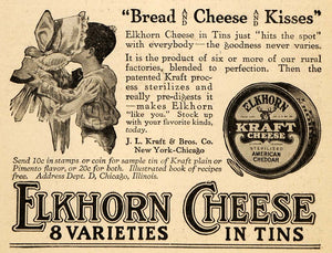 1920 Ad Elkhorn Cheese Kiss Children Cheddar Kraft Tins - ORIGINAL THR1