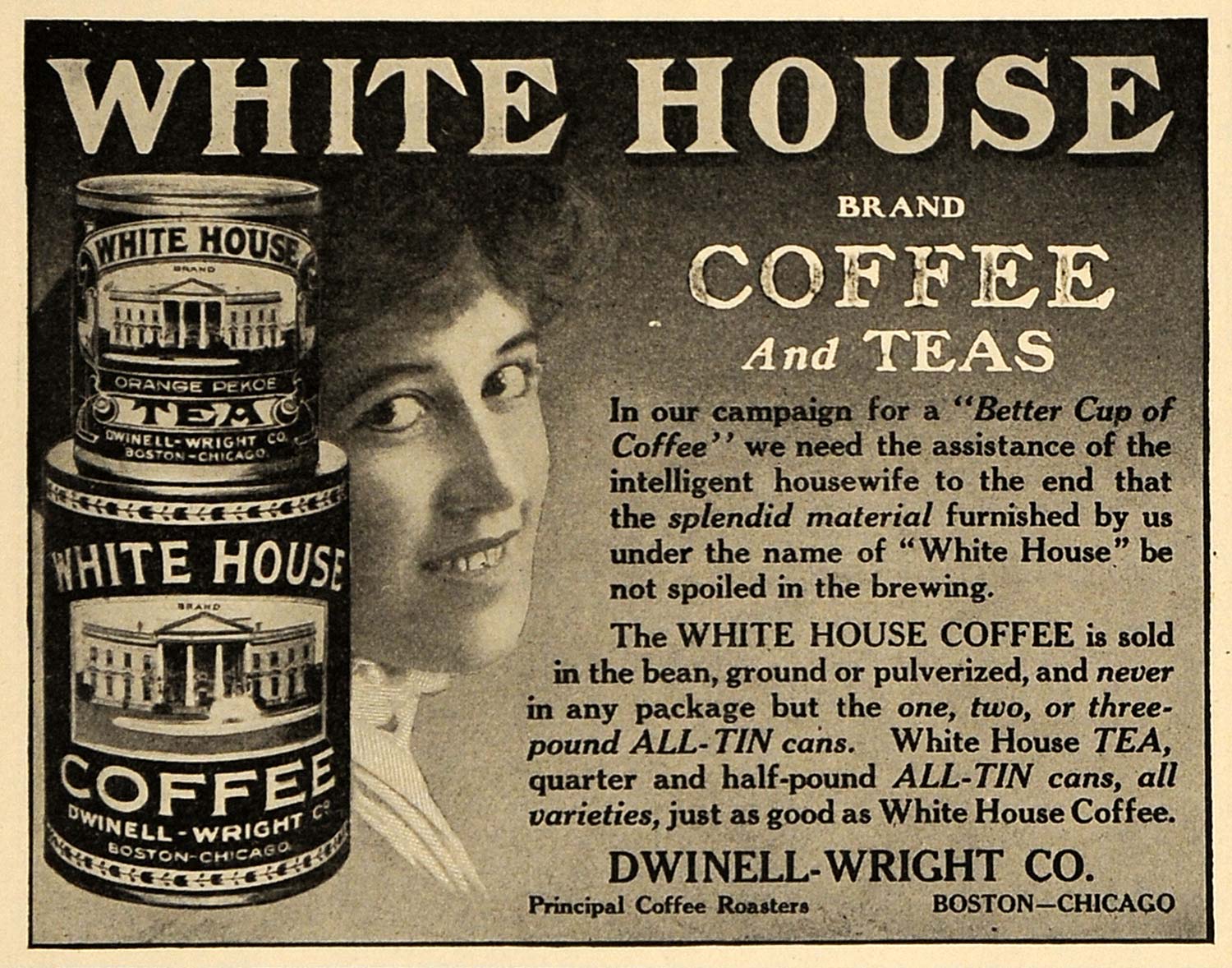 1918 Ad White House Coffee Teas Tin Cans Dwinell-Wright - ORIGINAL TIN3