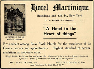 1908 Ad Hotel Martinique New York Rates Walter S Gilson - ORIGINAL TIN4