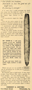 1907 Ad Herbert Shivers Cigar Panatela Tobacco Smoking - ORIGINAL TIN4