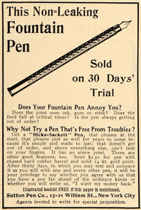 1907 Ad Sutton Hicks-Sackett Non-Leaking Fountain Pen - ORIGINAL TIN4