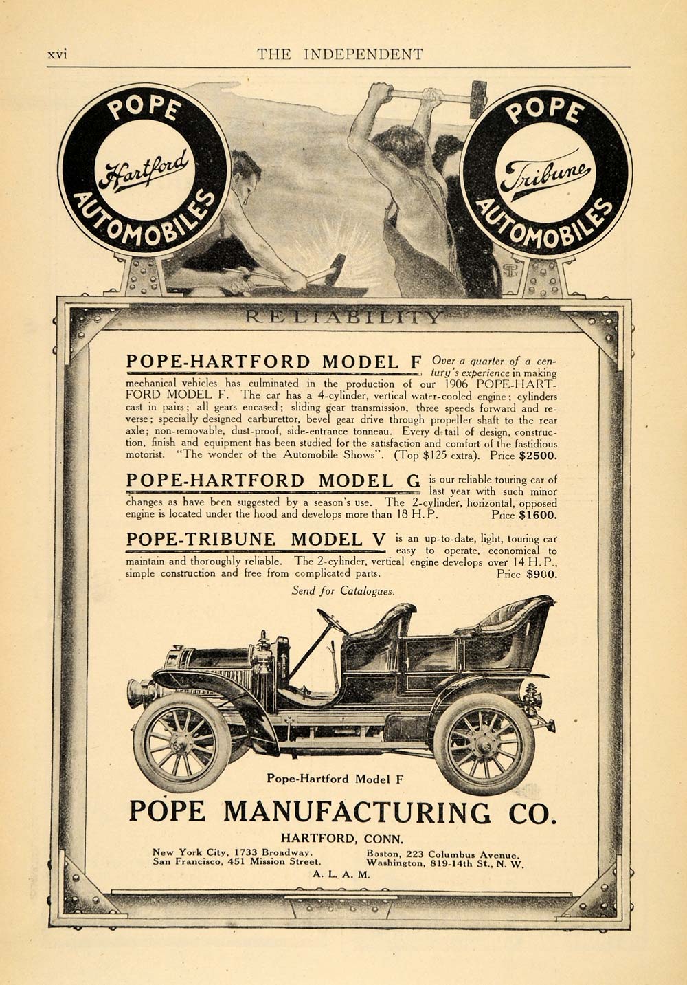 1906 Ad Pope Mfg. Co. Hartford Tribune Automobiles CT - ORIGINAL TIN5