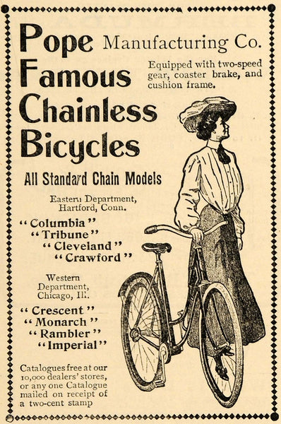 1904 Ad Pope Mfg. Co. Columbia Chainless Bicycles CT ORIGINAL