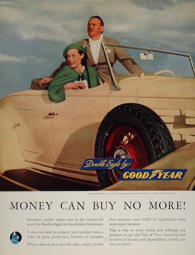 1934 Color Ad Goodyear Double Eagle Car Tire Woman Man - ORIGINAL TIR1