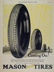 1927 Vintage Ad Mason Hylastic Balloon Tires Kent Ohio - ORIGINAL TIR1