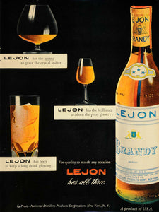 1948 Ad Le Jon Brandy Bottle Crystal Snifter Pony Glass - ORIGINAL TM1