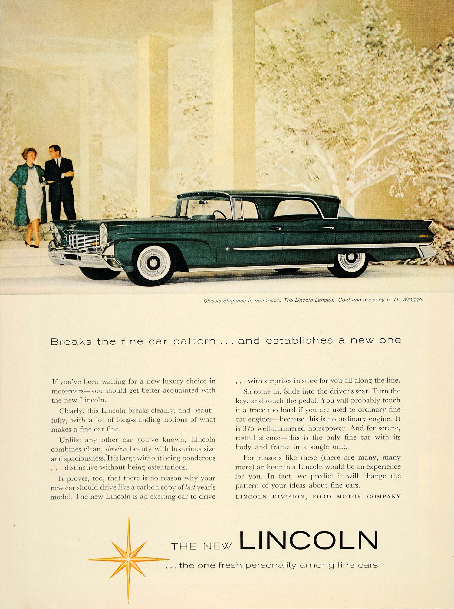 1956 Ad Ford Lincoln Landau B.H. Wraggs Rear Car Fins - ORIGINAL ADVERTISING TM3