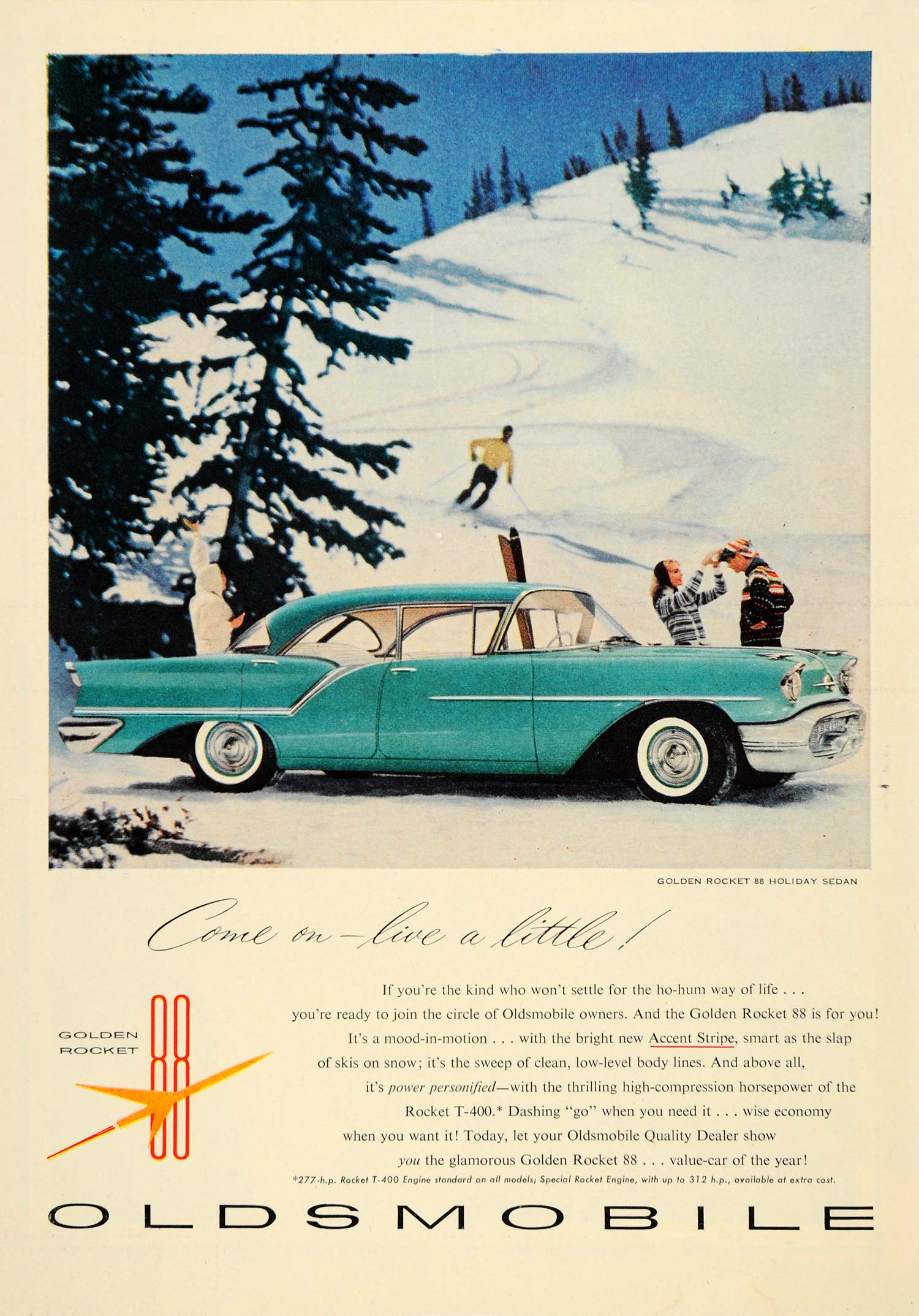 1957 Ad Oldsmobile Golden Rocket 88 Holiday Sedan Fins - ORIGINAL TM3