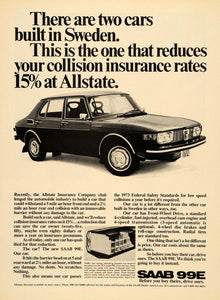 1971 Ad SAAB 99E Vintage Automobile Allstate Insurance - ORIGINAL TM3