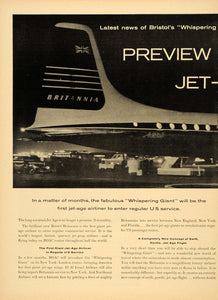 1957 Ad Bristol Aircraft Britannia Airliner Jet Plane - ORIGINAL ADVERTISING TM3