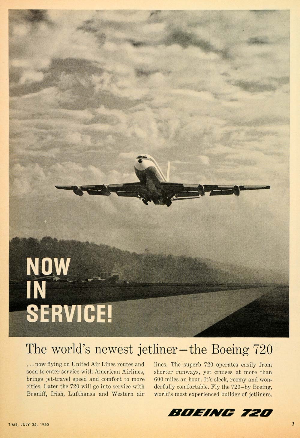 1960 Ad 720 Boeing Jetliners United American Airlines - ORIGINAL ADVERTISING TM3