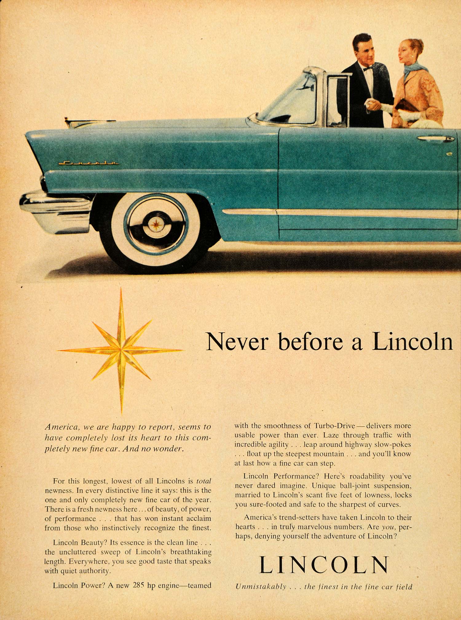 1956 Ad Lincoln Premiere Convertible Vera Maxwell Ford - ORIGINAL TM3