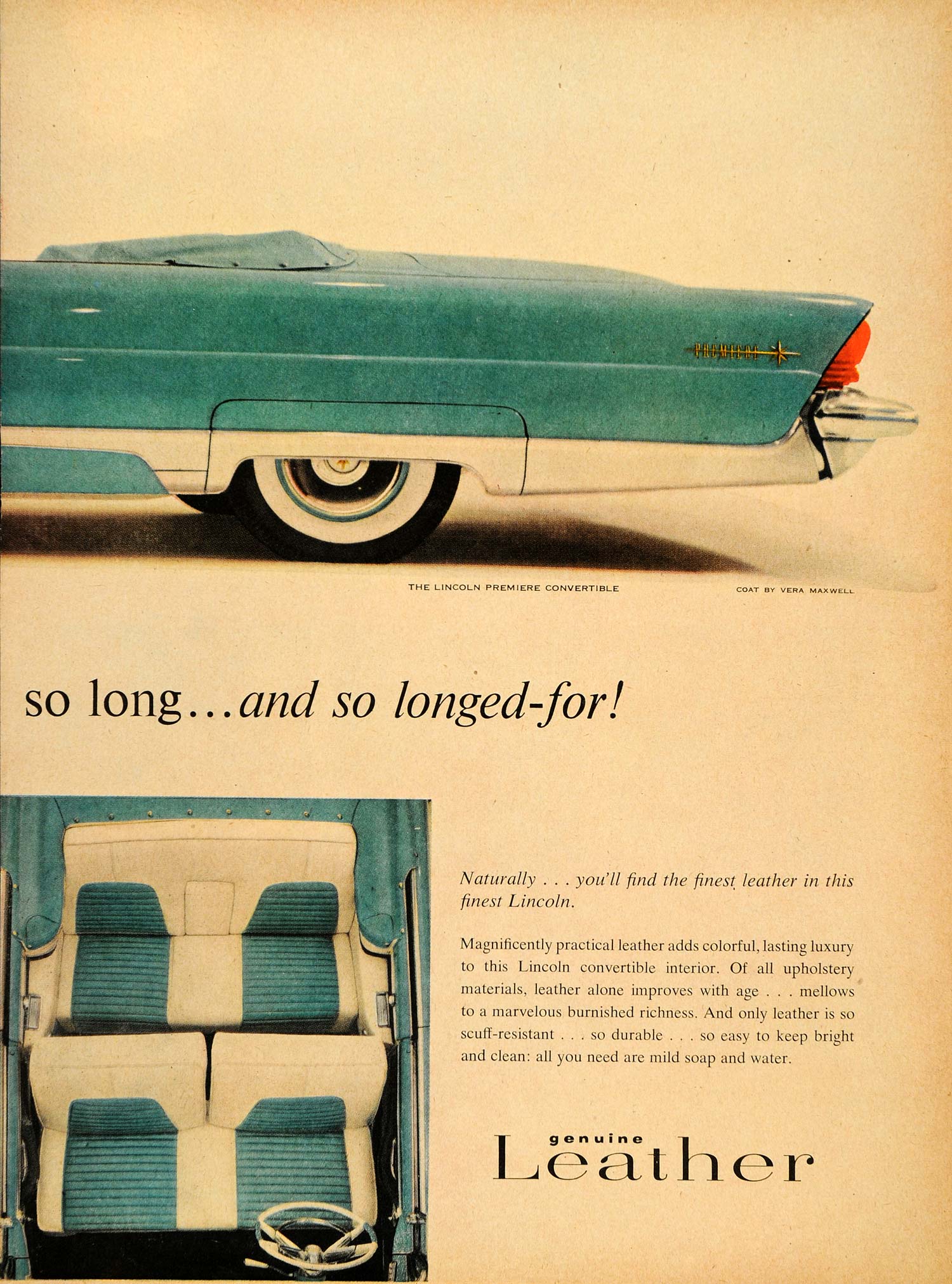 1956 Ad Lincoln Premiere Convertible Vera Maxwell Ford - ORIGINAL TM3